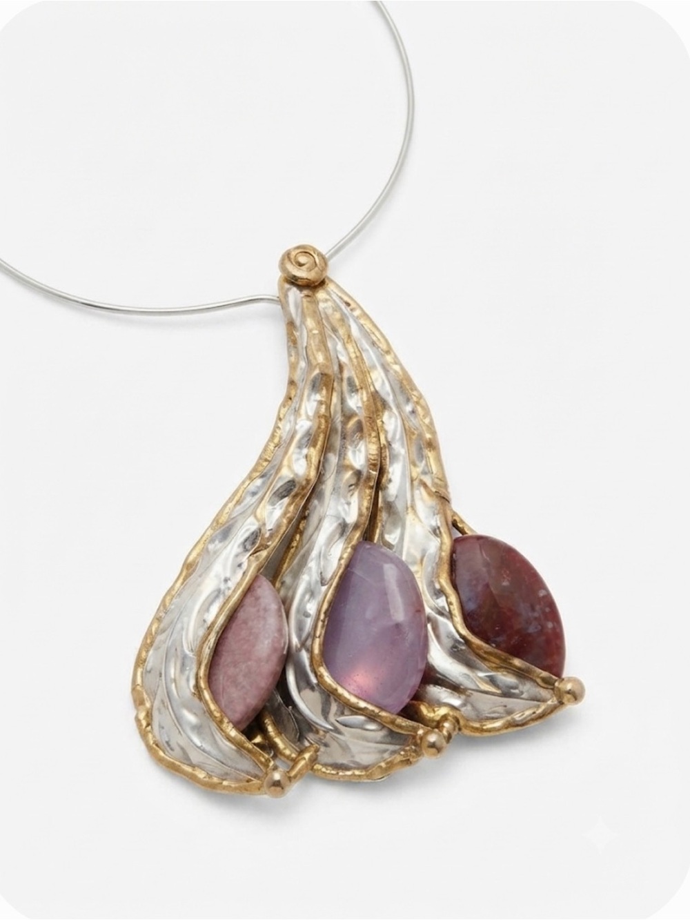 Gold-Tone Brutalist Vintage Statement Pendant Necklace